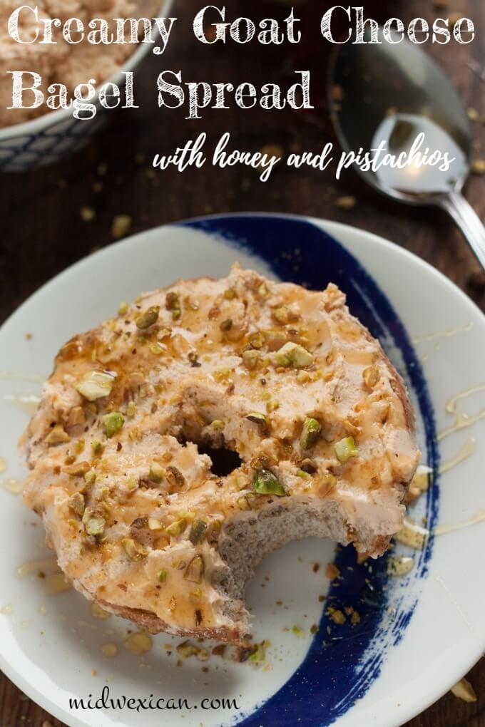 Creamy Goat Cheese Bagel Spread with Honey and Pistachios