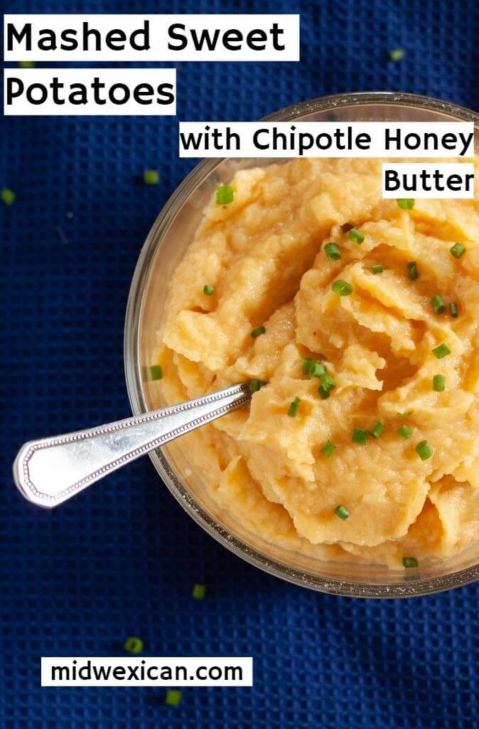 Mashed White Sweet Potatoes with Chipotle Honey Butter