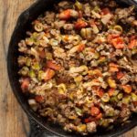 Quick sauteed tex mex beef in a skillet.
