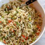 A bowl of top ramen noodle salad.