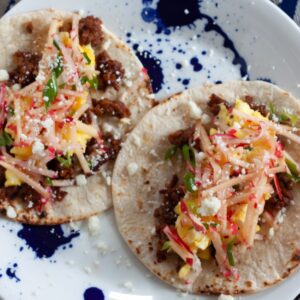 chorizo and scrambled egg breakfast tacos