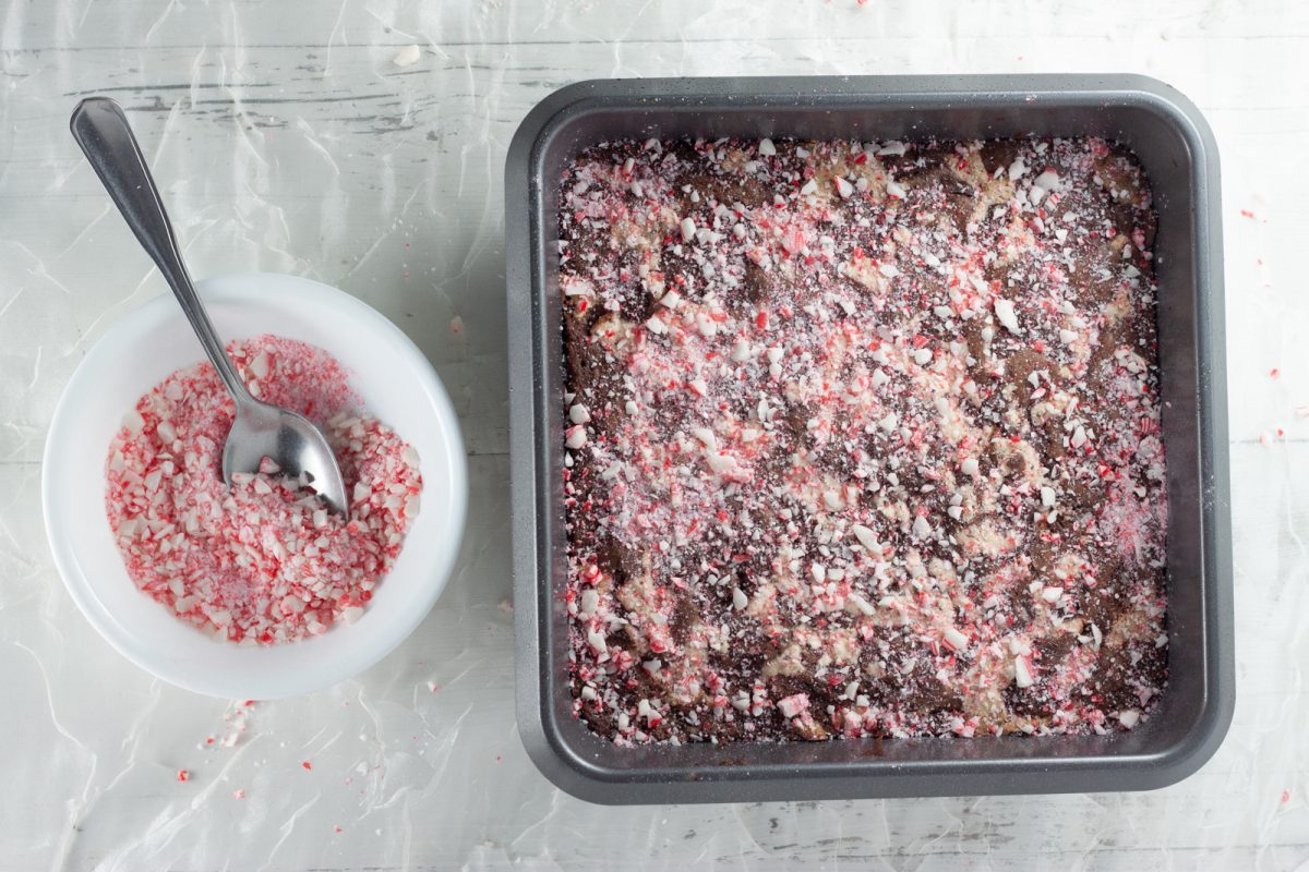 Hot Cocoa Peppermint Bark Brownies