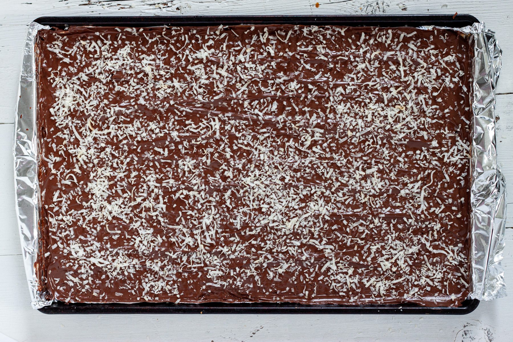 coconut toffee in baking pan