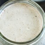 creamy salsa dressing in a glass container.