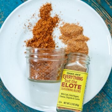Everything but the elote seasoning poured out on a plate.