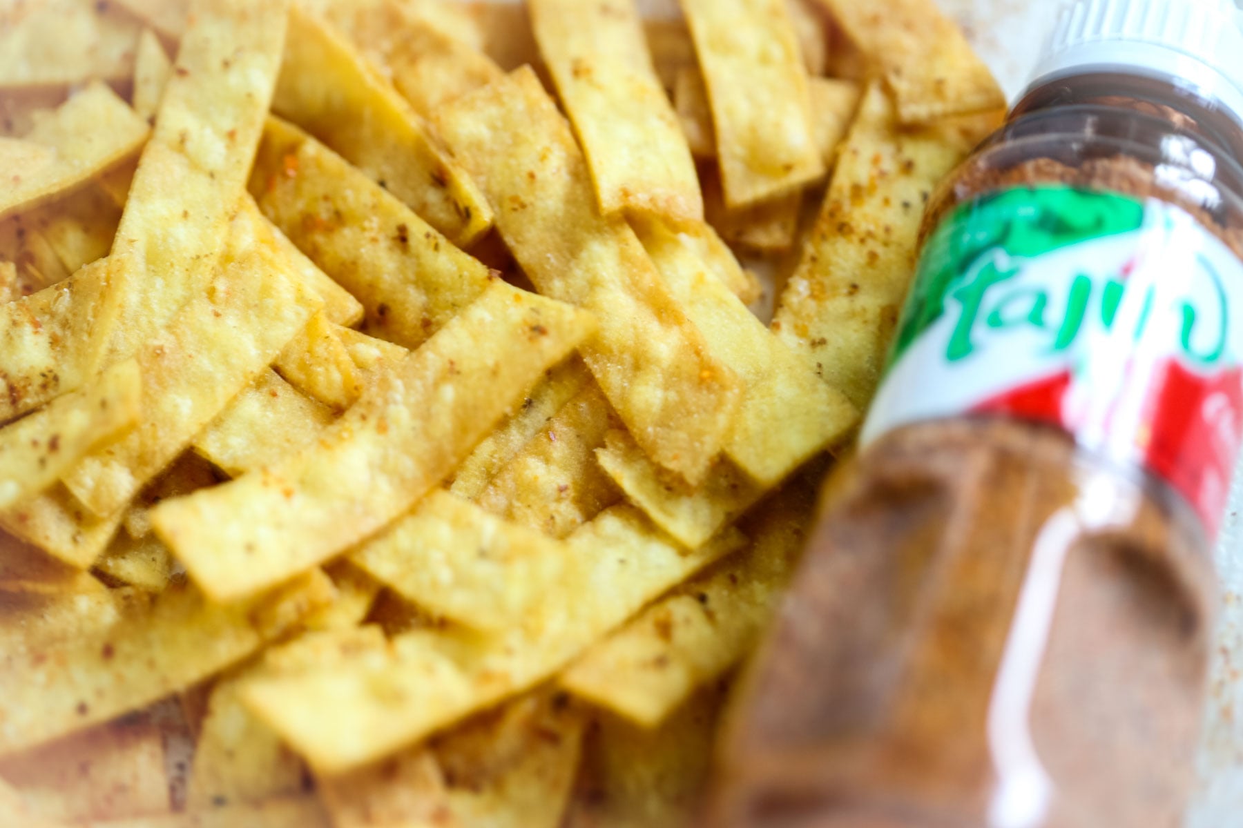 tortilla strips seasoned with Tajin.